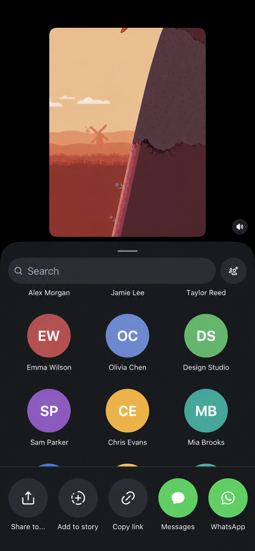 Instagram sharing menu with Copy link in the bottom row