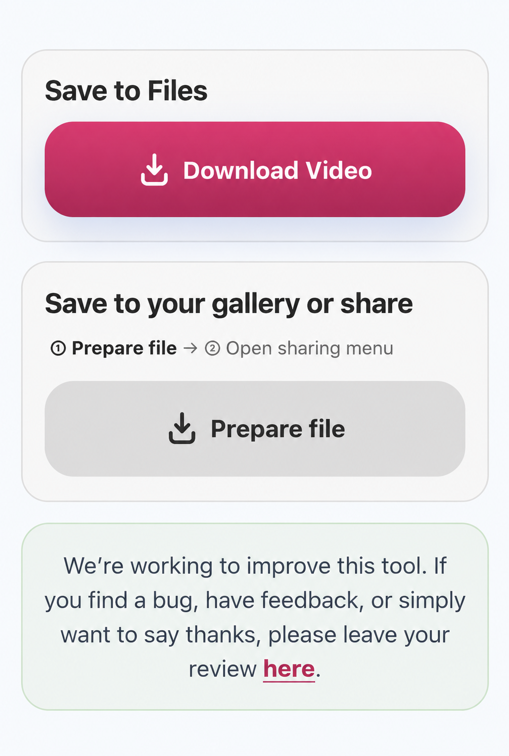 Step one: grey Prepare file button beneath Download Video