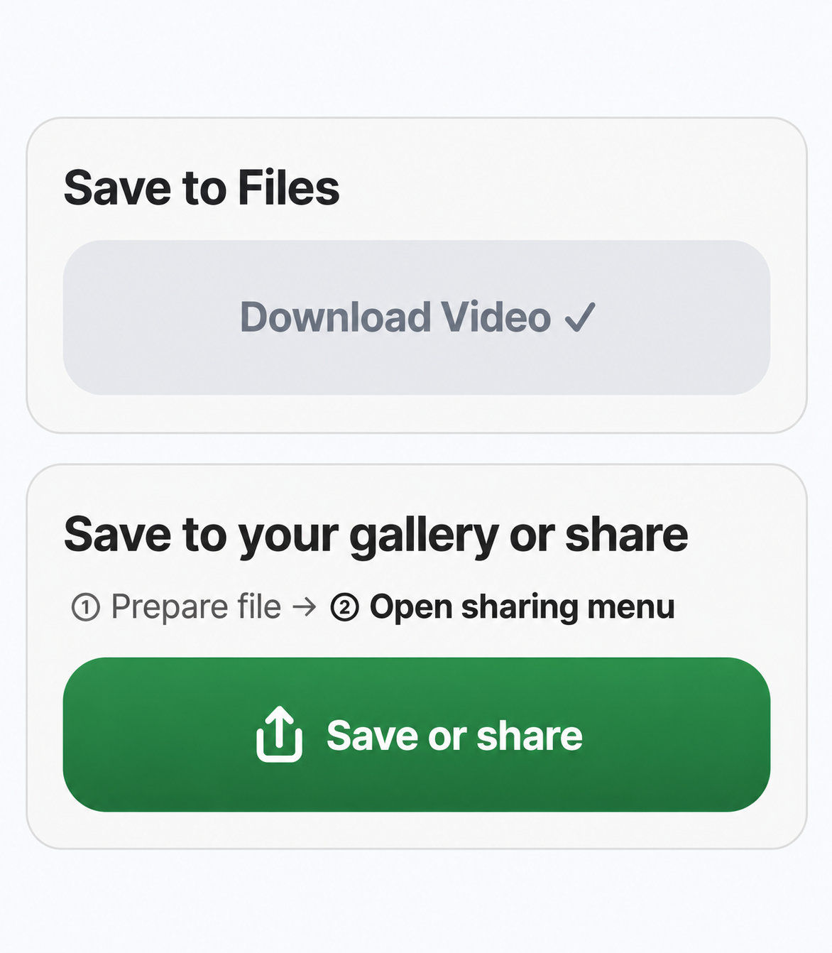 Step two: green Save or share button after file preparation